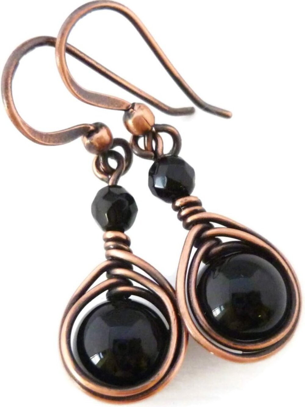 Handcrafted Copper Earrings with Black Onyx Gemstone - Unique Boho Jewelry